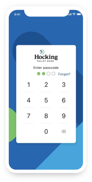 Graphic of a cellphone screen displaying login screen for the HVBmobile app